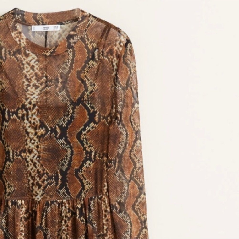 Mango MNG Snake Print Sheer Long Sleeve Midi / Maxi Dress - Picture 3 of 5